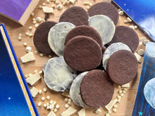 Load image into Gallery viewer, Dark Side of the Moon: Dark Chocolate Shortbread with White Chocolate Glaze (half-dozen)
